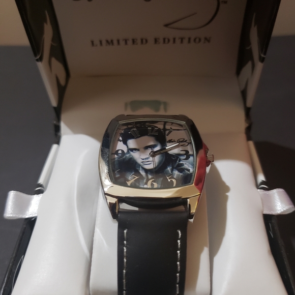 Elvis Presley Black Leather Band Silver Frame - Collectible